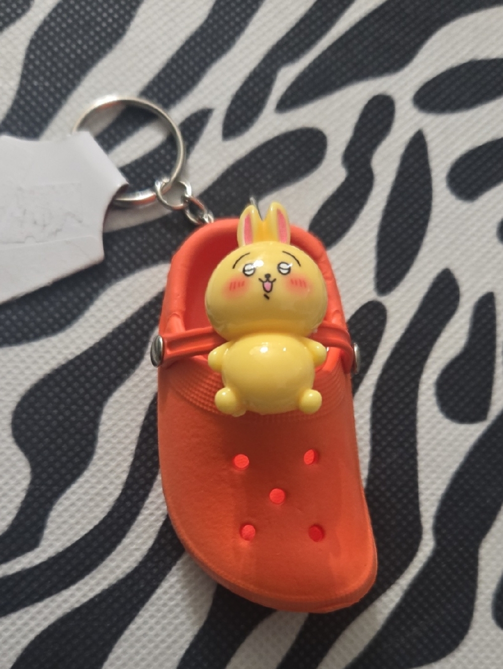 Source Unknown Yellow Bunny on Orange Clog Keychain